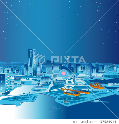 Yokohama night scene illustration 37584914