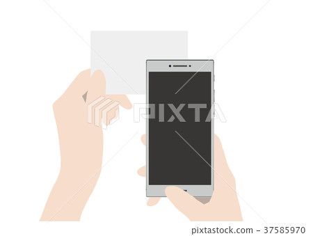 Hand holding smartphone over card 37585970