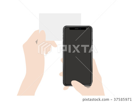 Hand holding smartphone over card 37585971