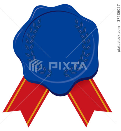 Label stamp with ribbon on envelope (with laurel leaf blue) | Sealed wax Wax sealed | Illustration / sign icon Label stamp with ribbon on envelope (with laurel leaf blue) | Sealed wax Wax sealed | Illustration / sign icon 37586037