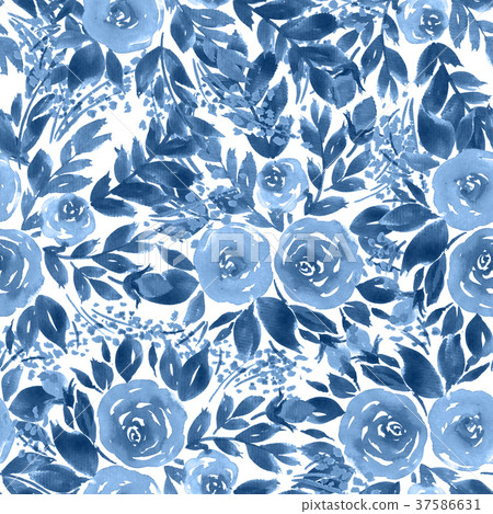 Seamless watercolor pattern with indigo blue roses - Stock Illustration ...