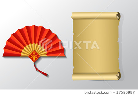 Red Chinese folding fan on white background.Vector Red Chinese folding fan on white background.Vector 37586997