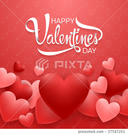 Valentines day greeting card with hearts on red ba - Stock Illustration ...