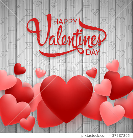 Happy valentines day with red balloons heart on wo Happy valentines day with red balloons heart on wo 37587265