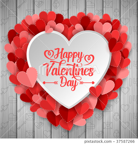 Happy valentines day with white and red heart on w Happy valentines day with white and red heart on w 37587266