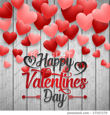 Happy valentines day with red balloons heart on wo - Stock Illustration ...