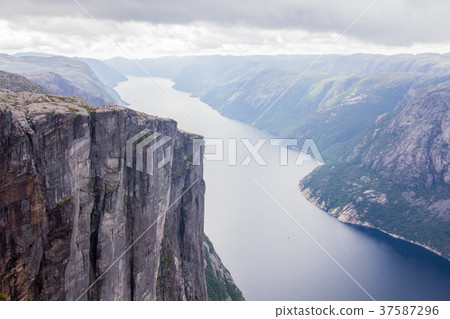 Aerial view of Lysefjorden from mountain Kjerag Aerial view of Lysefjorden from mountain Kjerag 37587296