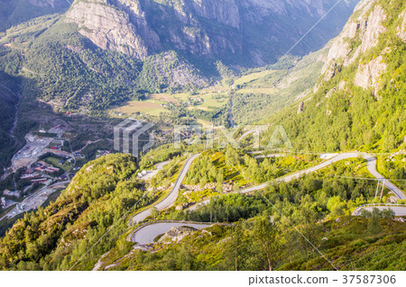 beautiful view to restaurant, Lysefjorden fjord beautiful view to restaurant, Lysefjorden fjord 37587306