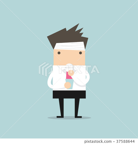 Businessman take a pill for a headache Businessman take a pill for a headache 37588644