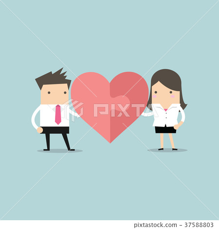 Businessman and businesswoman with heart puzzle. 37588803