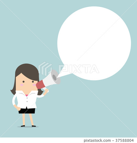 Businesswoman holding megaphone with speech bubble 37588804