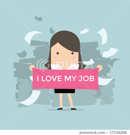 Businesswoman with text I love my job Businesswoman with text I love my job 37588806