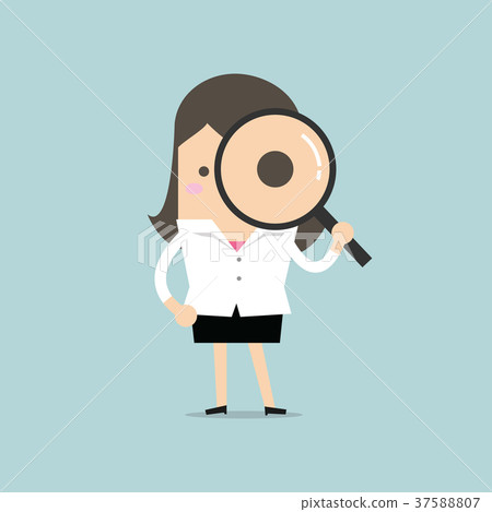 Businesswoman looking through a magnifying glass Businesswoman looking through a magnifying glass 37588807