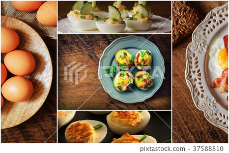 Easter background. Collage of delicious eggs 37588810