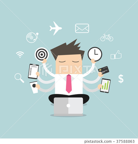 Businessman with multitasking and multi skill Businessman with multitasking and multi skill 37588863