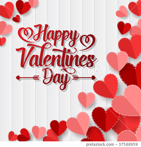 Happy valentines day with red heart on wood backgr 37588959