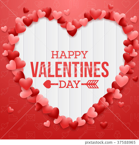 Happy valentines day with red heart on wood backgr - Stock Illustration ...