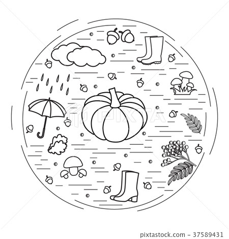 different autumn seasonal symbols arranged in a different autumn seasonal symbols arranged in a 37589431