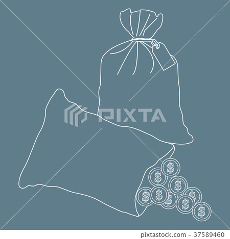 Stylized icon of a knotted bag with money and open 37589460