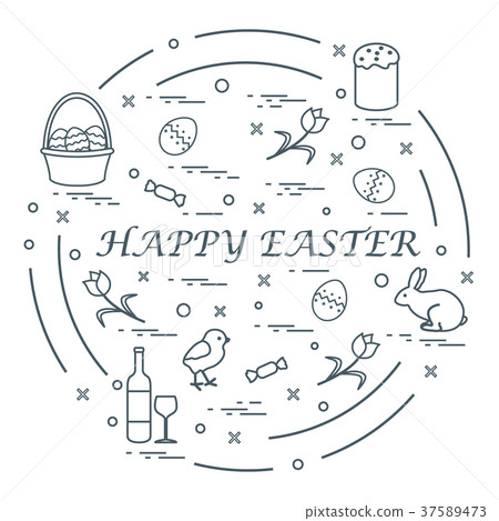 different symbols for Easter arranged in a circle 37589473