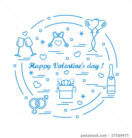 gifts, balloons, stemware, keys, gender symbols, 37589475