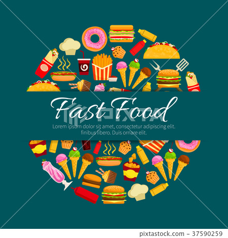 Fast food restaurant dishes round badge design Fast food restaurant dishes round badge design 37590259
