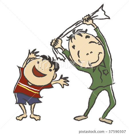 Grandpa and grandson doing gymnastics 37590307