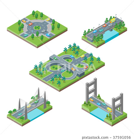 Bridges and Roads Icons Set Isometric View. Vector Bridges and Roads Icons Set Isometric View. Vector 37591056