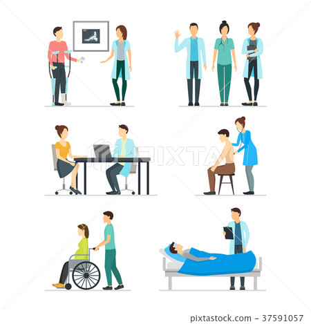 Cartoon Doctors and Patients Characters Icon Set Cartoon Doctors and Patients Characters Icon Set 37591057