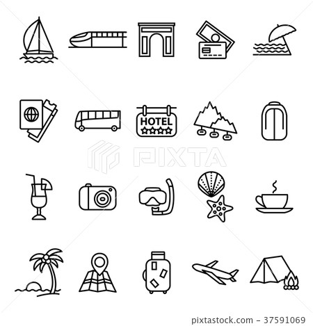 Travel and Tourism Signs Black Thin Line Icon Set - Stock Illustration ...
