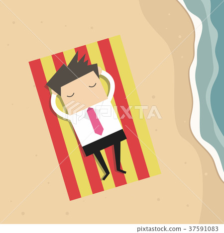 Sleeping Businessman at the seaside beach summer Sleeping Businessman at the seaside beach summer 37591083