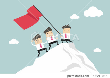 Businessman Team Climbing atop Peak, Teamwork 37591086