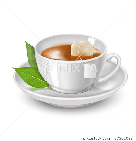 Realistic Detailed 3d Black Teabag and White Tea Realistic Detailed 3d Black Teabag and White Tea 37591088