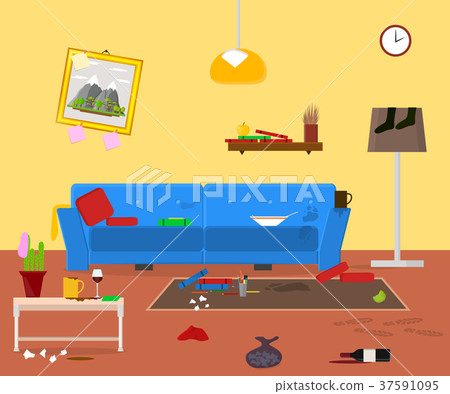 Cartoon Dirty Organized Apartment for Cleaning Cartoon Dirty Organized Apartment for Cleaning 37591095