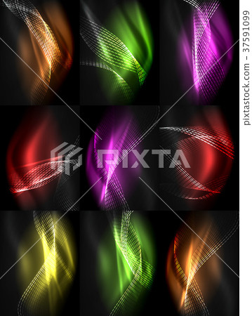 Set of elegant flowing neon waves, digital Set of elegant flowing neon waves, digital 37591099