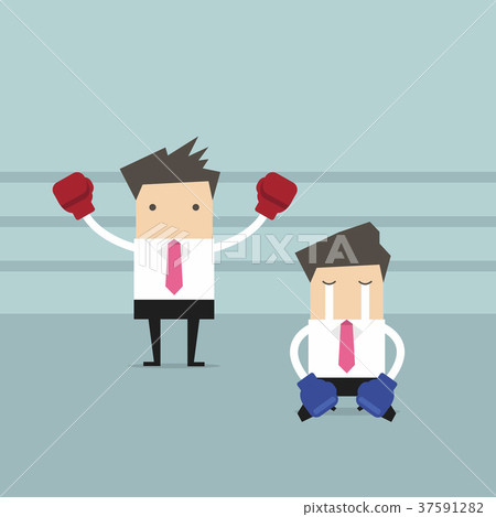 Businessman standing in boxing ring as winner 37591282