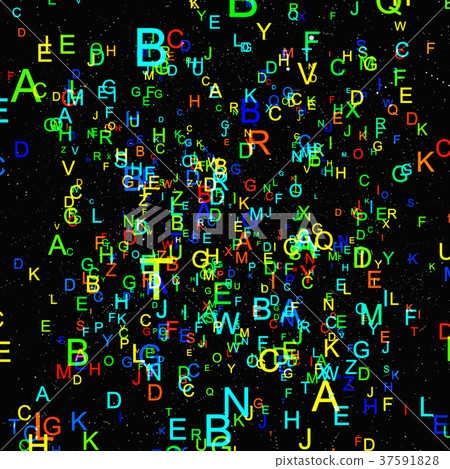 Abstract colorful alphabet fly on black background 37591828