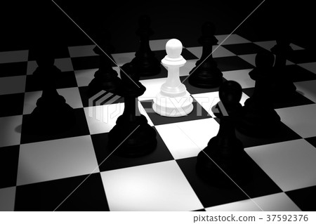 White Chess in Spotlight Surround by Black Chess 37592376