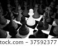 White Chess in Spotlight Surround by Black Chess  37592377