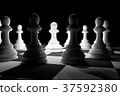 White Chess in Spotlight Surround on Chess Board 37592380