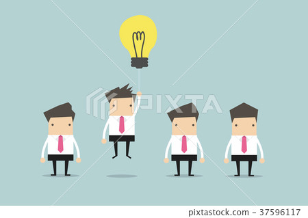 Businessman flying out by light bulb of idea 37596117