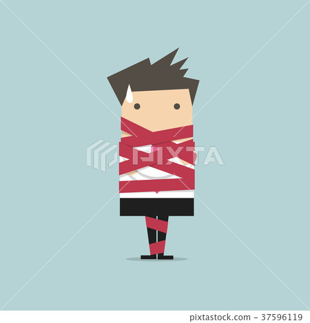 Businessman caught in red tape Businessman caught in red tape 37596119