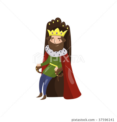 Majestic king in golden crown sitting on wooden 37596141