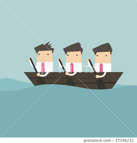 Businessman rowing team, Teamwork concept. 37596232
