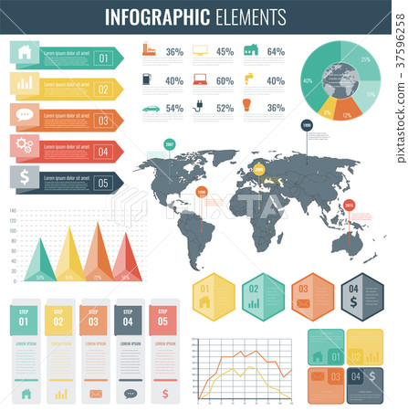 Infographic Elements with world map and charts Infographic Elements with world map and charts 37596258