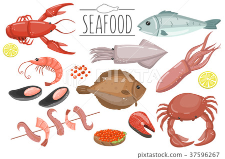 Seafood set, fish products for the fish market or 37596267
