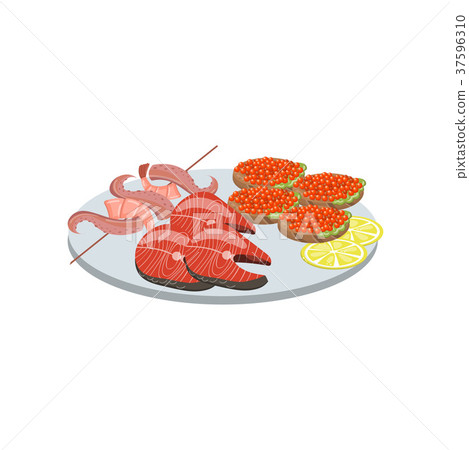 Seafood on plate cartoon vector Illustration Seafood on plate cartoon vector Illustration 37596310