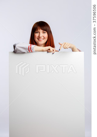 Picture of brunette cook in white coat with empty Picture of brunette cook in white coat with empty 37596506
