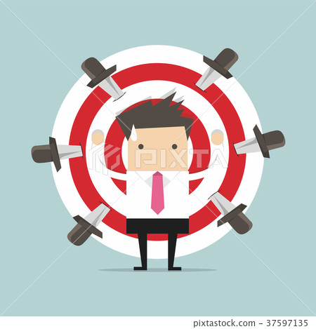 Businessman on target with knives 37597135
