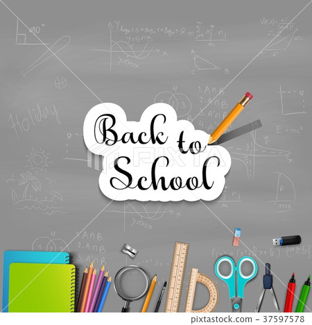 Back to school title texts with school supplies Back to school title texts with school supplies 37597578
